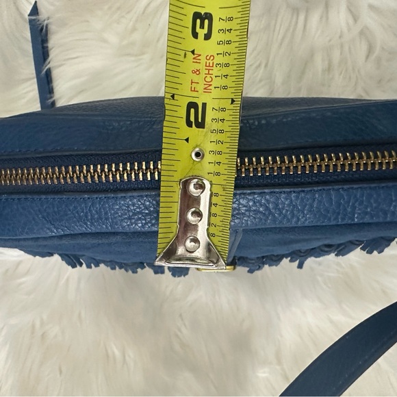 Fossil Kendall Blue Leather Tasseled Crossbody Boho Handbag - Picture 7 of 12